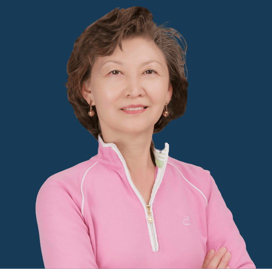 Portrait of Christine Lee with a dark background
